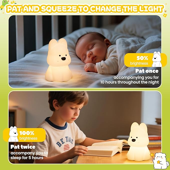 Night Light for Kids, Rechargeable Dimmable Silicone LED Nightlight with 7 Colors, Baby Nursery Night Lamp, Touch Squishy Lamp, Cute Gifts for Girls, Boys, Toddler Room Decor, Dog