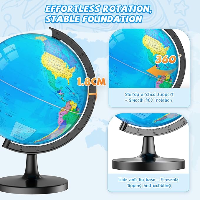 13" Globe for Children & Adults, Interactive World Globe for Kids with HD Waterproof & Writable Surface, Educational STEM Learning Toy, Classroom Teaching Gift