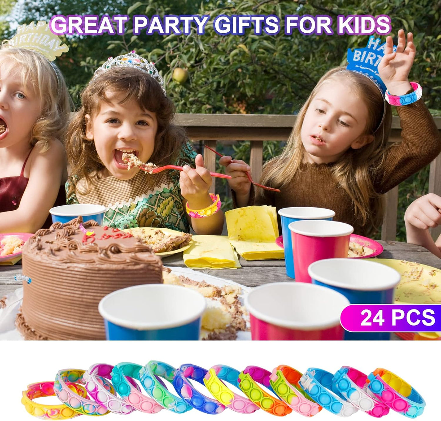 Pop Fidget Toys Bulk Its Kids Party Favors 24PCS Pop Fidget Bracelets It Fidget Toy Pack Fidgets for Classroom Prizes End of Year Student Gifts Birthday Goodie Bag Stuffers Sensory Toys for Girls Boys