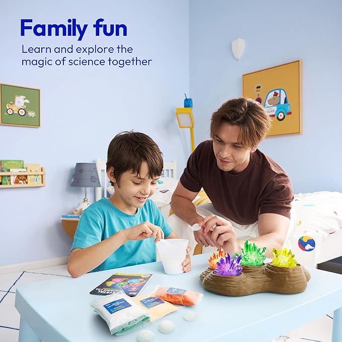 Klever Kits Crystal Growing Lab- 7 Color Crystal Growing Kit with Light-Up Base, Educational Toys Birthday Gift for Boys and Girls, Science Kits for Kids Ages 8-12