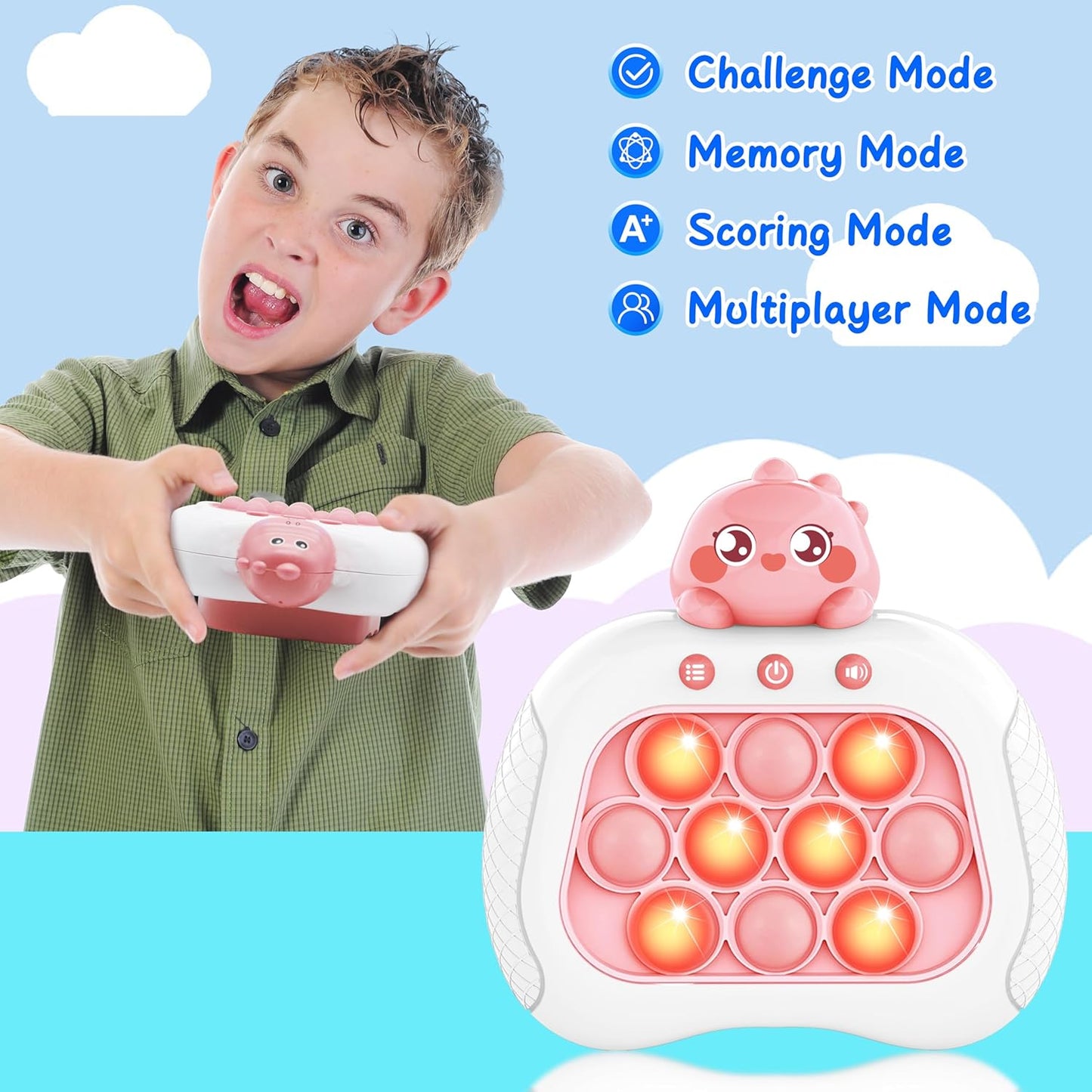 Quick Push Bubble Game,Popping Game Light up Pop Fidget Toy for Kids,Fast Push Console Game for Ages 3-12 for Boys and Girls,Handheld Puzzle Game Sensory Toys (Dinosaur)