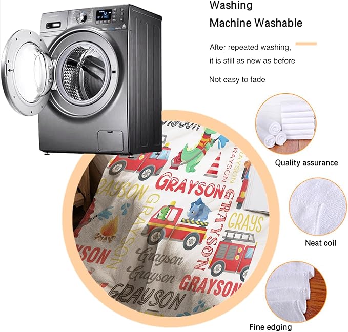 Personalized Baby Blanket for Girls Boys Kids Truck Dinosaur Custom Baby Blanket with Name Throw Birthday Gift for Toddlers Infants Shower Newborns Nursery Stroller Crib Bed Decor