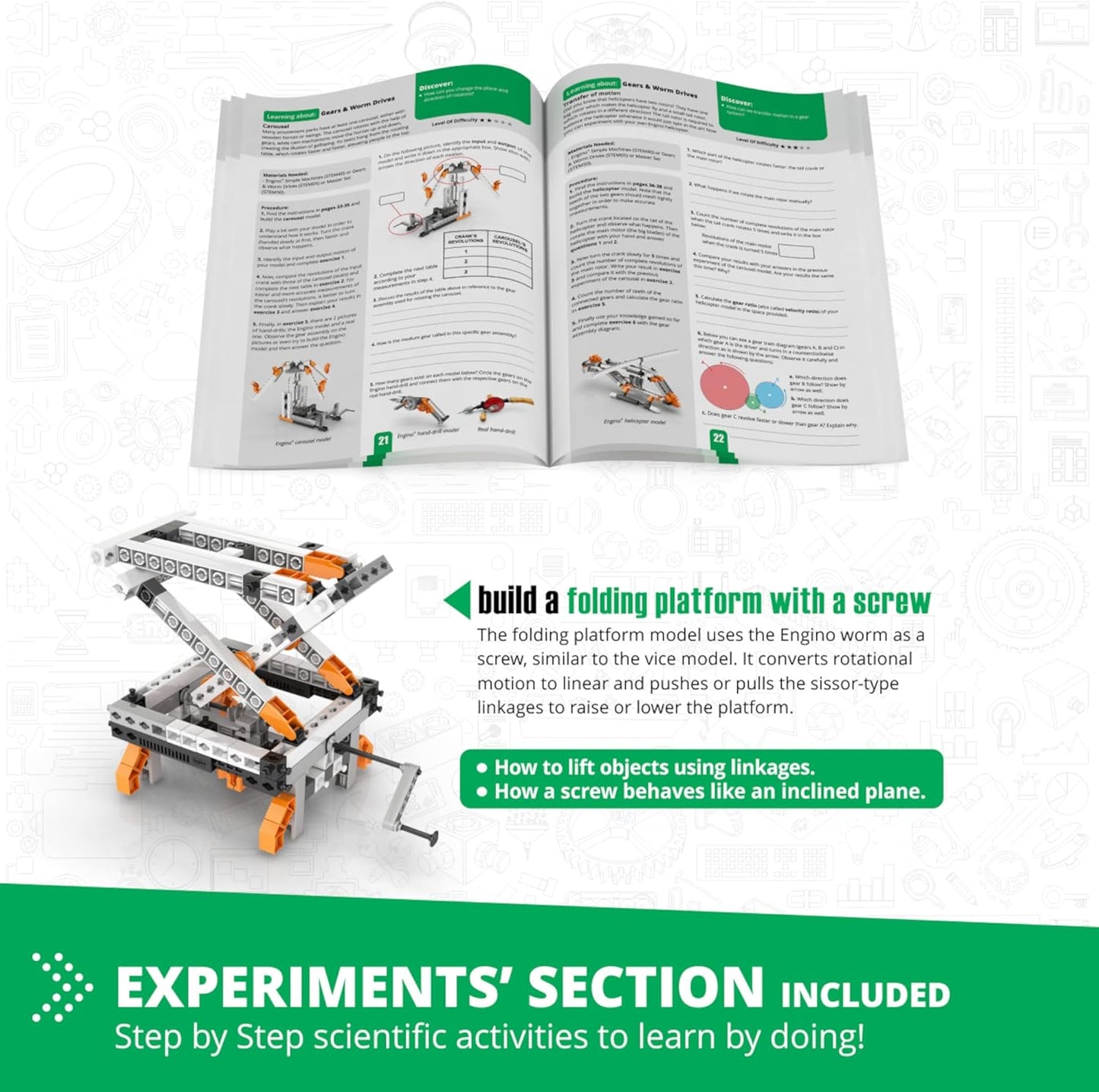 Engino- STEM Toys, Mechanics Gears & Worm Drives, BuildingToys for Kids 9+, Engineering Kit, Educational Set, Gifts for Boys & Girls, STEM Projects, Fun Activities for Kids (12 Model Options)