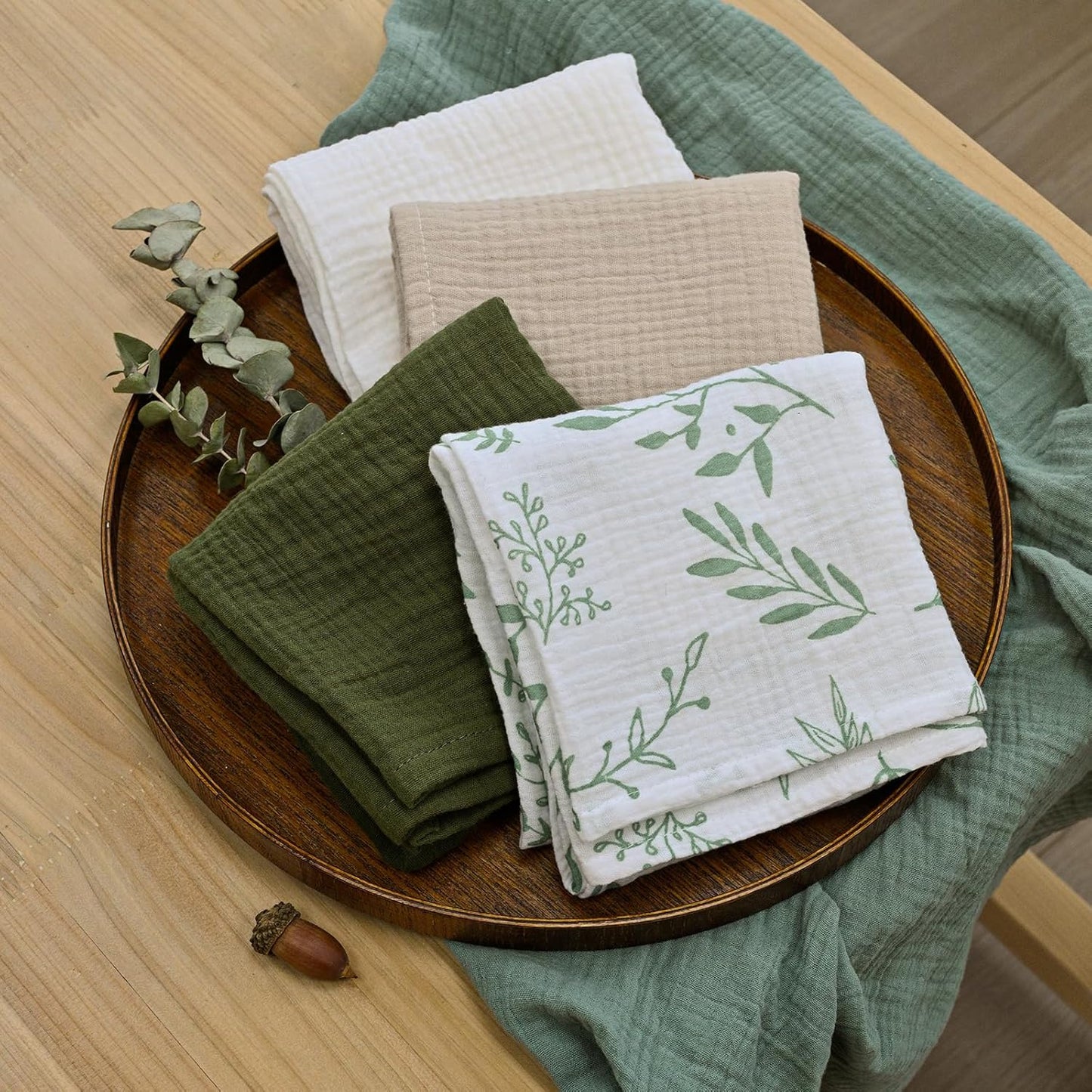 Muslin Receiving Blankets, Neutral Blanket Swaddling for Newborn Boys and Girls, 5 Pack Breathable and Skin-Friendly Swaddle Wrap for Infant Baby (Bright Leaves)