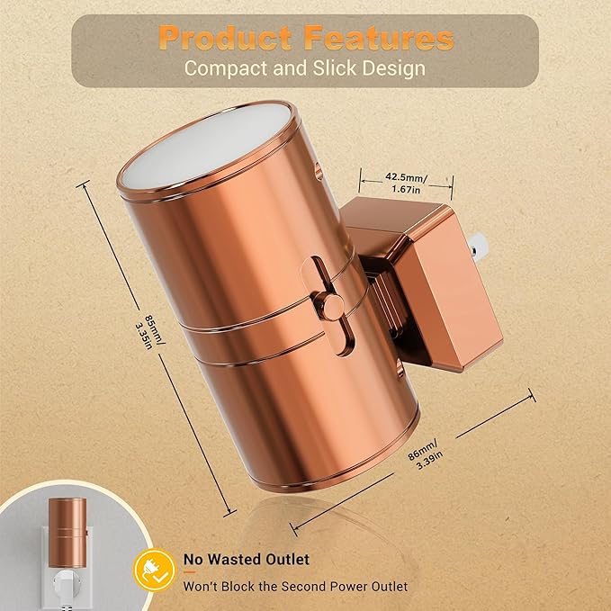 JandCase Night Light, LED Night Lights Plug into Wall, 2 Pack Automatic Nightlight with Light Sensor, 3000K Soft White 0-100LM Dimmable Modern Nightlight for Kids Bedroom Hallway