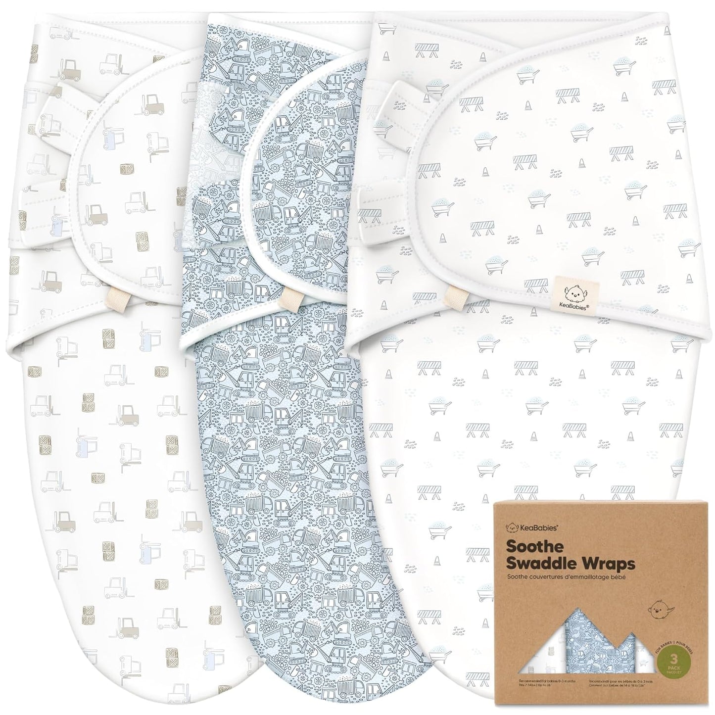 KeaBabies 3-Pack Organic Baby Swaddle Sleep Sacks - Swaddles for Newborns, Infant 0-3 Months, Baby Girls, Boys, Soft & Snug Newborn Sleep Sack, Nursery Swaddling Blankets (Excavation)