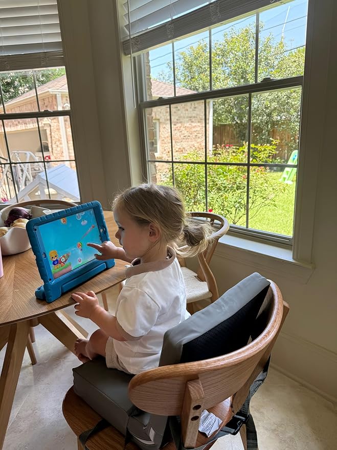 PandaEar Toddler Booster Seat for Dining Table, Portable Increasing Booster Cushion with Backrest & Adjustable Seat Belt for Kids Children, Non-Slip Bottom (Grey)