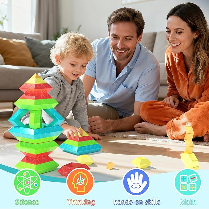 100Pcs Montessori Toys for Ages 1-3 2-5 Toddlers Kids Baby,Pyramid Stacking Building Toys,3D Preschool Learning Blocks for Kids,STEM Sensory Toy Gifts for 2-4 Year Old Boy Girl,Big Plastic Storage Box