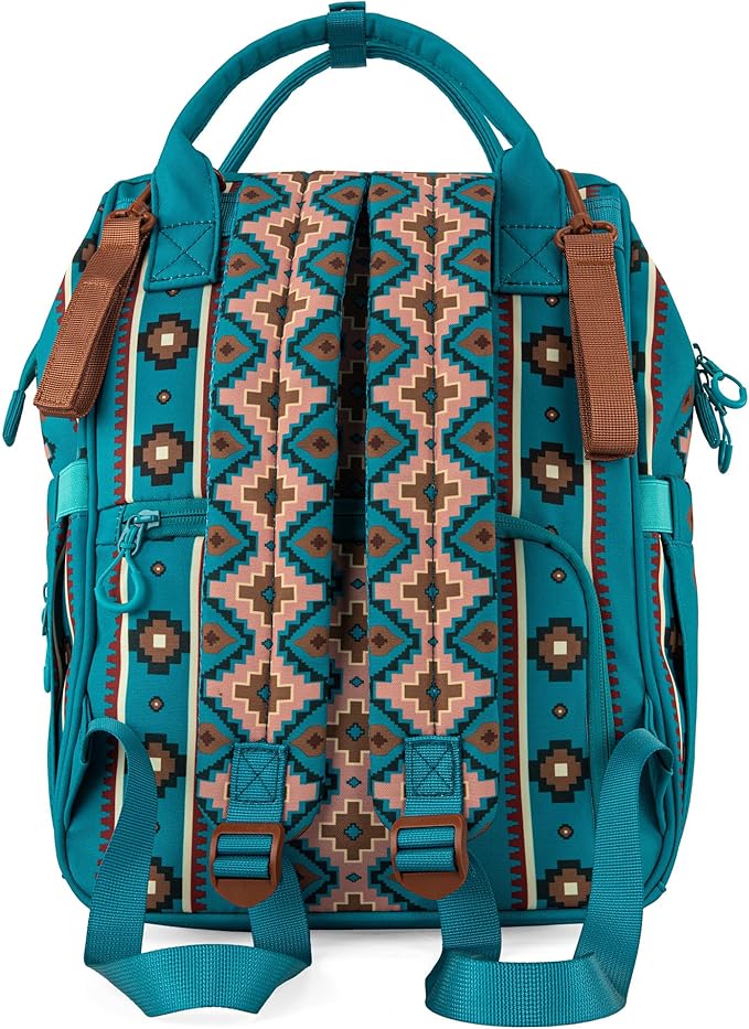 Wrangler Aztec Backpack Organized Daypack Travel Baby Bag with Stroller Strap and Side Bottle Pockets WG2204-9110TQ