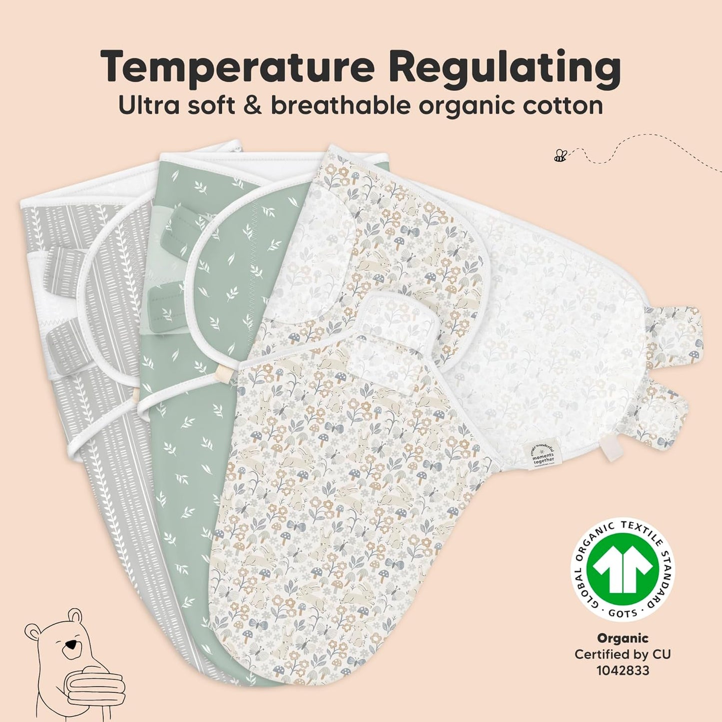 KeaBabies 3-Pack Organic Baby Swaddle Sleep Sacks - Swaddles for Newborns, Infant 0-3 Months, Baby Girls, Boys, Soft & Snug Newborn Sleep Sack, Nursery Swaddling Blankets (Prairie)