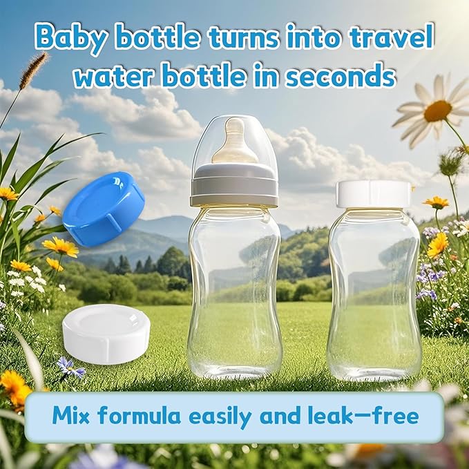 4pcs Wide Bottle Caps Compatible for Wide-Neck Natural Flow Dr Brown Bottles,BPA Free Travel and Storage Baby Bottle Lids Replacement Parts with Sealing Gasket for Baby Bottles Accessory (Blue)