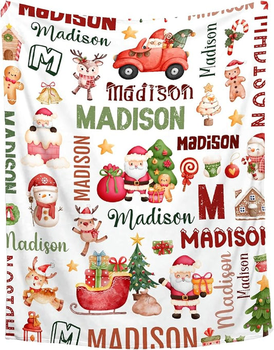 Personalized Baby Blanket for Girls Boys Kids Christmas Custom Baby Blanket with Name Throw Birthday Gift for Toddlers Infants Shower Newborns Nursery Stroller Crib Bed Decor