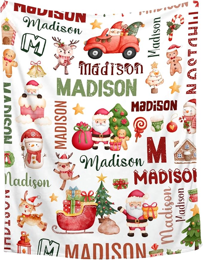 Personalized Baby Blanket for Girls Boys Kids Christmas Custom Baby Blanket with Name Throw Birthday Gift for Toddlers Infants Shower Newborns Nursery Stroller Crib Bed Decor