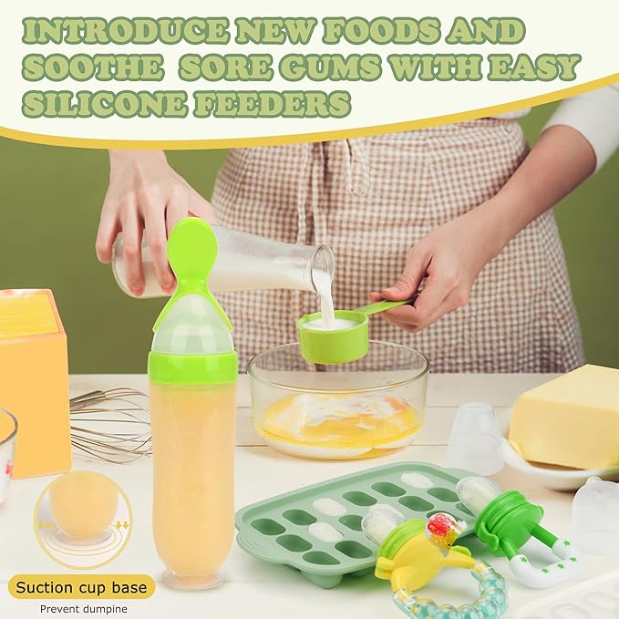 Baby Fruit Feeder & Baby Breastmilk Popsicle Molds-WAJIAYON Silicone Babies Food Freezer Tray Storage Containers, Infant Food Pacifier Feeder and Teether Infant Teething Feeders