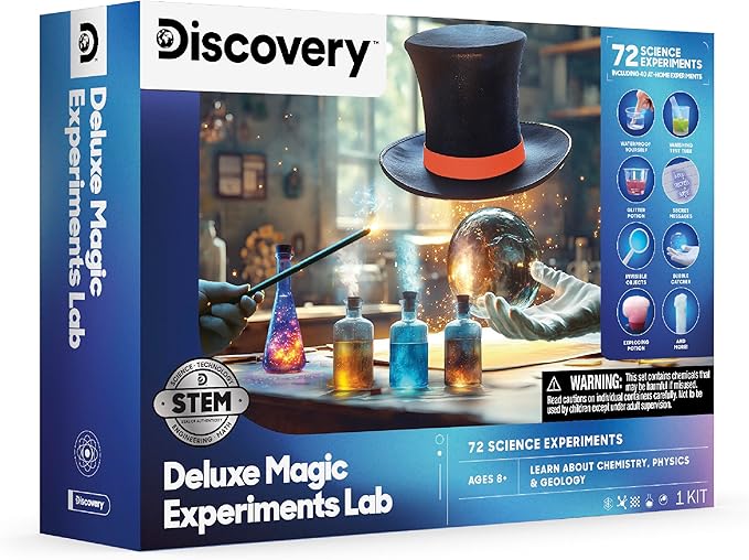 Discovery™ Magic Science Lab – 72 STEM Experiments for Kids| Reactions, Illusions, Crystals, Slime & Light Tricks| DIY Chemistry Project Kit| Educational Learning Toy| Physics Activity Set Ages 8+