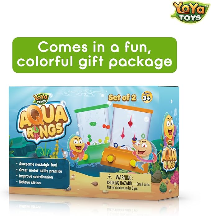 YoYa Toys Aqua Rings Handheld Water Game - Set of 2 - Water Ring Toss and Basketball Hoop Toy - Gift for Ages 3 4 5 6 7 8 9 - Nostalgic 80's 90's Retro Mini Games - Fun Car Road Trip Travel Activities