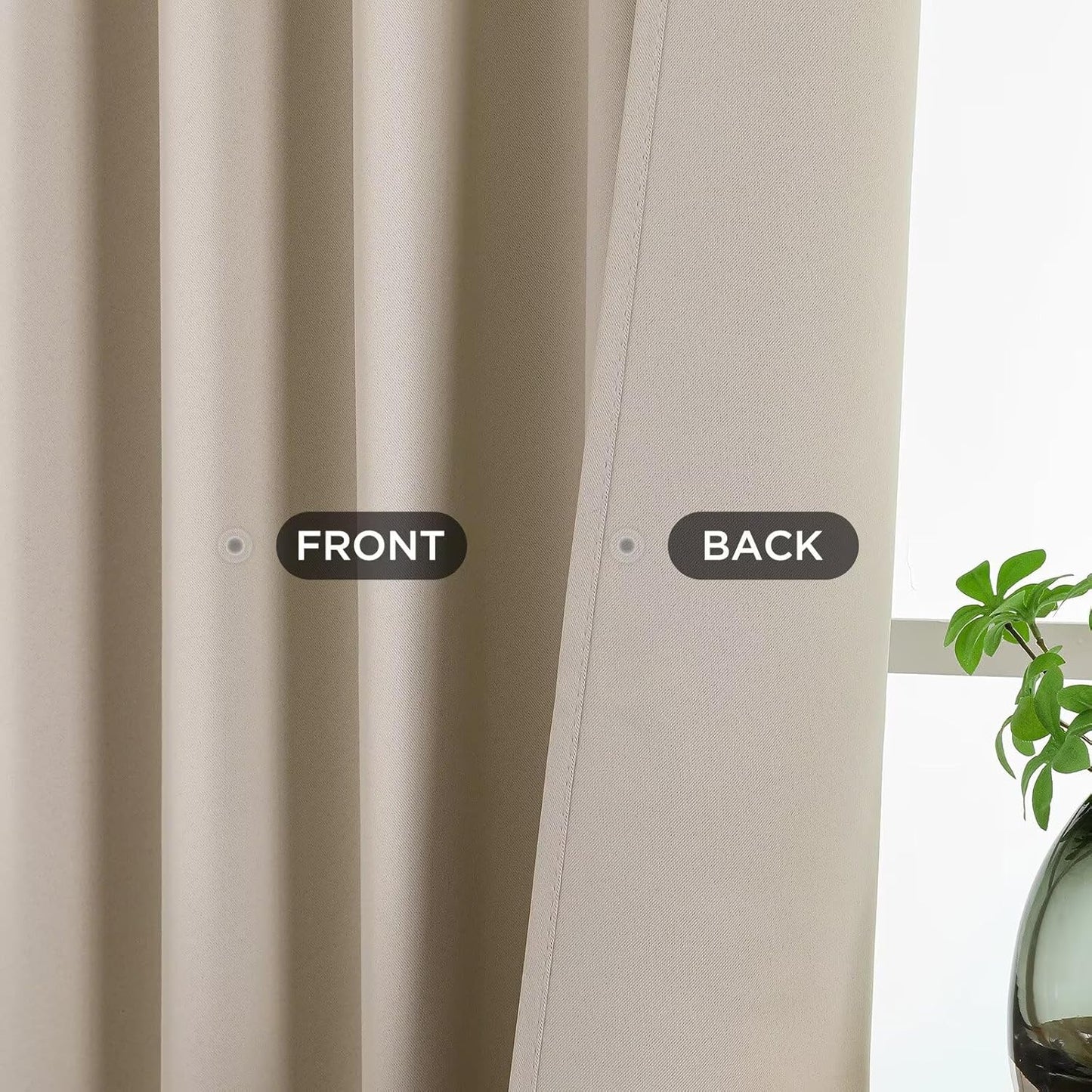 Joydeco 72 Inch Blackout Curtains for Bedroom, Thermal Insulated Black Out Curtains, Room Darkening Drapes for Living Room Window Rod Pocket Back Tab (W37 x L72 Inch, Light Beige)