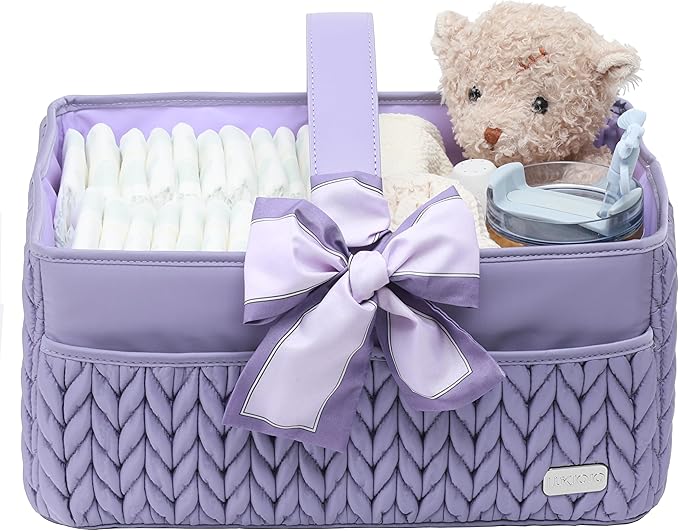 Luxurious Baby Diaper Caddy, Nursery Storage Basket for Newborn Boy and Girl, Travel Baby Basket for Diapers Baby Wipes, Organizer Tote Bag Storage Bin, Baby Shower Gifts (purple)