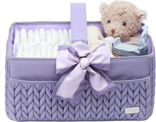 Luxurious Baby Diaper Caddy, Nursery Storage Basket for Newborn Boy and Girl, Travel Baby Basket for Diapers Baby Wipes, Organizer Tote Bag Storage Bin, Baby Shower Gifts (purple)