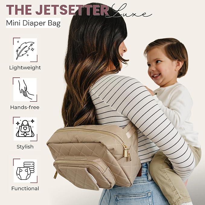 Lion & Light® Small Diaper Bag - Mini Diaper Bag with Portable Changing Pad, Fanny Pack Crossbody Bags for Baby & Toddler, Beige Travel-Friendly Baby Tote with Adjustable Strap & Zippered Pockets