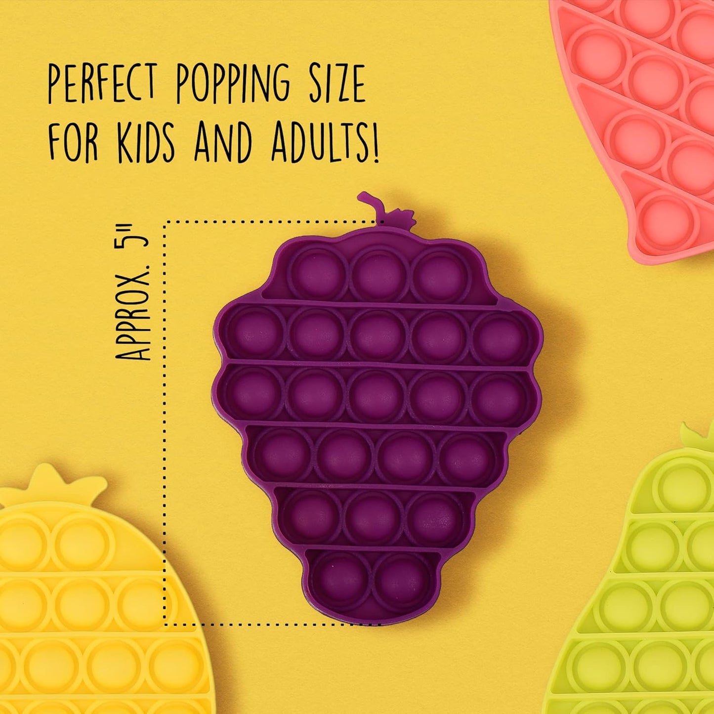 IMPRESA 4-Pack Fruit Scented Monkey Push Pop Sensory Toys for Kids & Adults to Help Reduce Anxiety - Scented Pop it Fidget Toy Promotes Improved Focus - Bubble Toys Make a Satisfying Pop Sound
