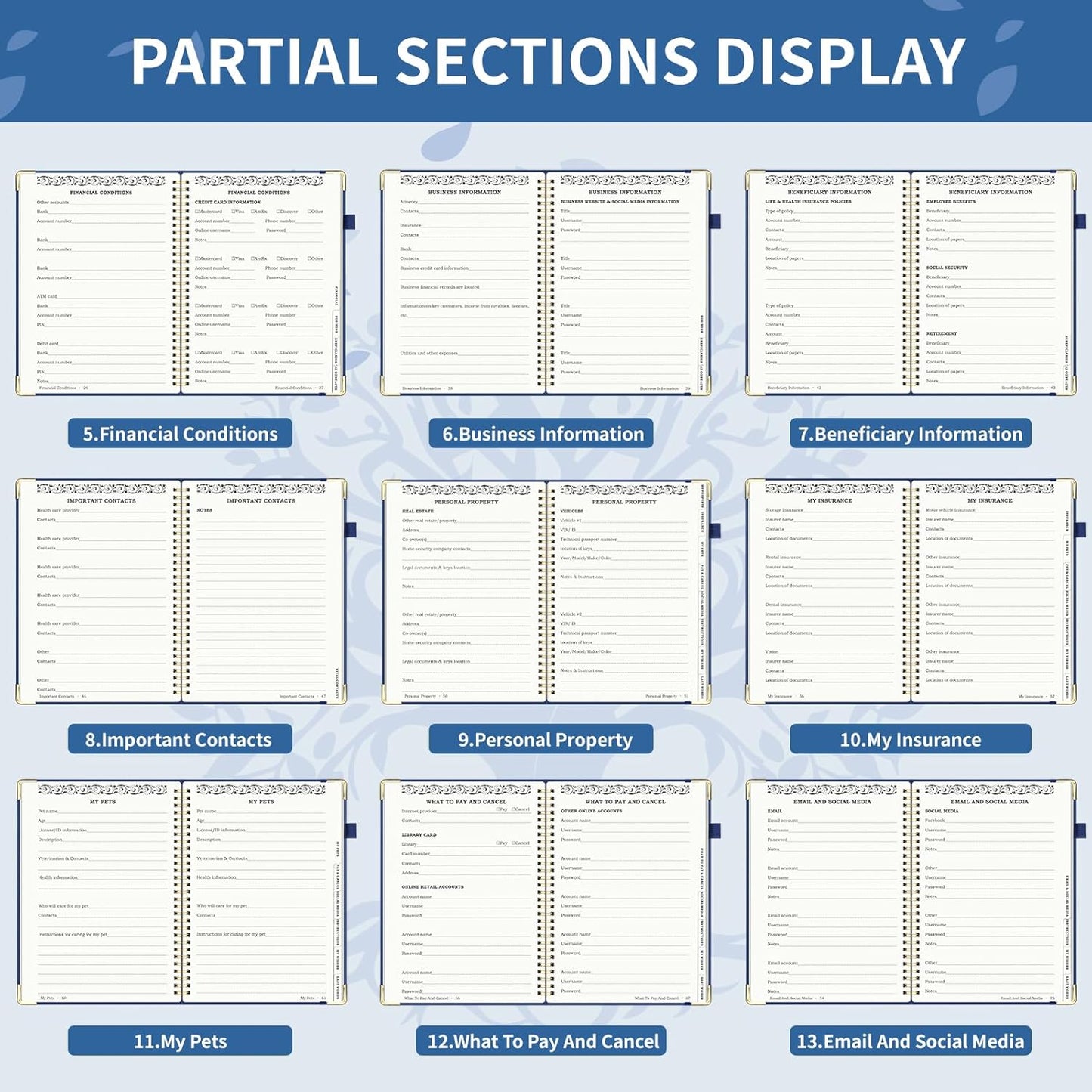 End of Life Planner, Spiral Estate Planning Organizer with Tabs for Senior, I'm Dead Now What Planner for Final Arrangements & Important Affairs with Large Print, 7.9"x10.4", Blue