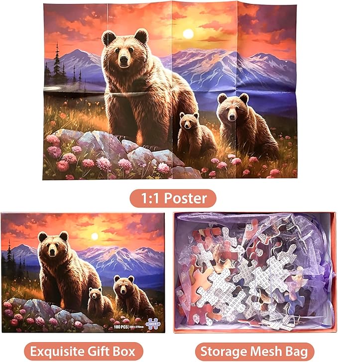 100 Piece Puzzles for Kids Ages 4-6 Brown Bear Family Puzzles for Kids Ages 6-8 8-10, 100 Piece Senior Jigsaw Puzzle for Toddlers Kids Puzzles Ages 3-5 Toys Birthday Gifts for Boys Girls Adults