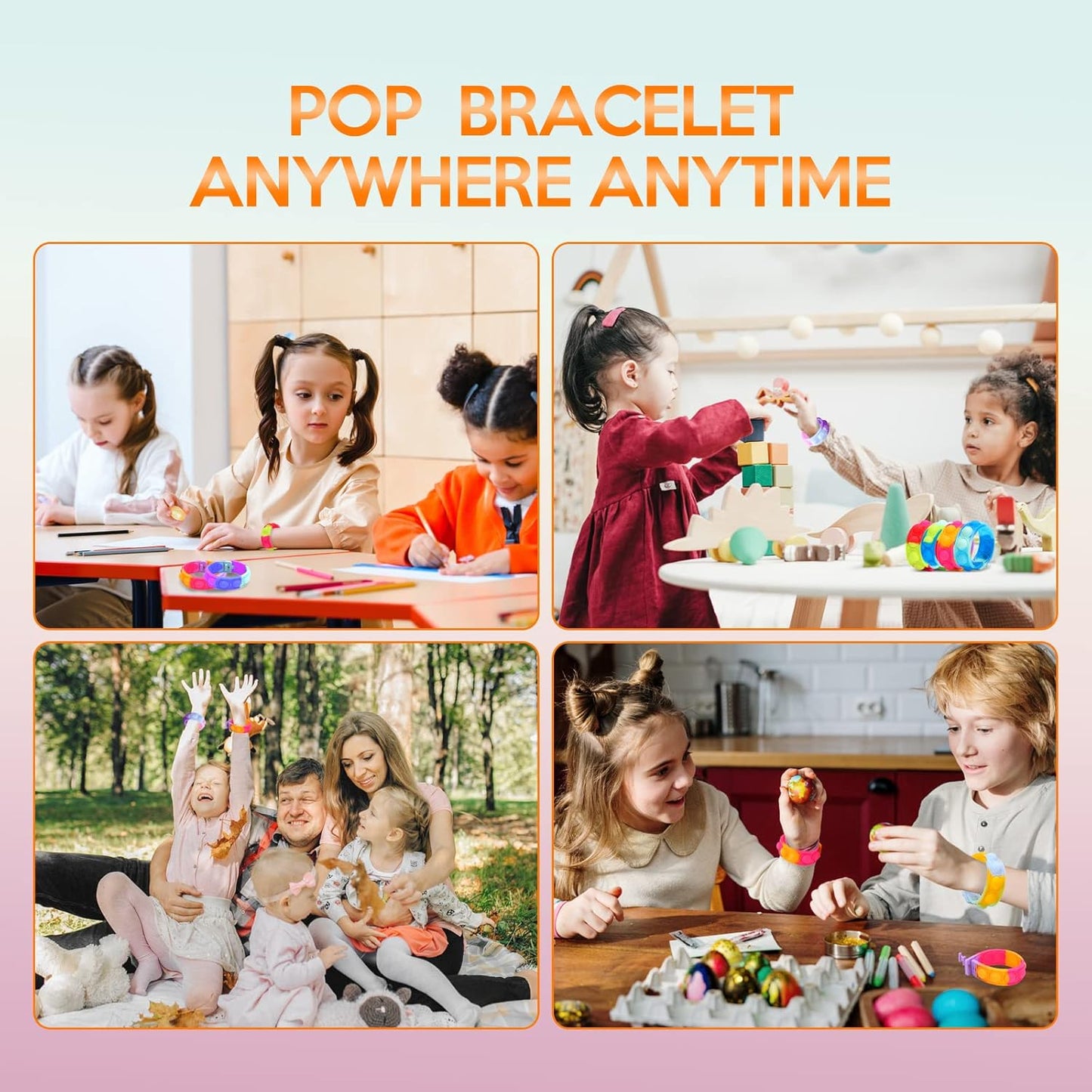 72 PCS Pop Bracelet it Fidget Toys Pack, Easter Fidget Bracelet Birthday Party Gifts, Decompression Wristband with Autistic & ADHD,Fidget Wristband as Return Gifts for kids, Fidgets Novelty Girls Toys