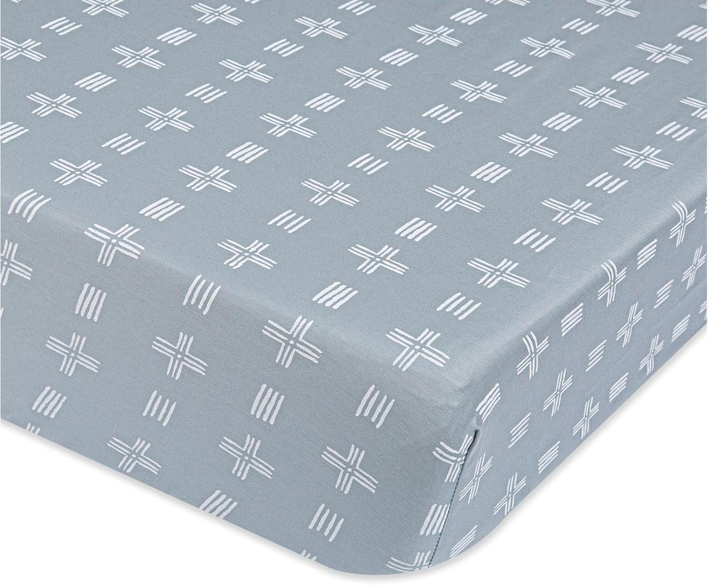 Crane Baby Soft Cotton Crib Mattress Sheet, Fitted Sheet for Cribs and Toddler Beds, Blue River Dash, 28”w x 52”h x 9”d