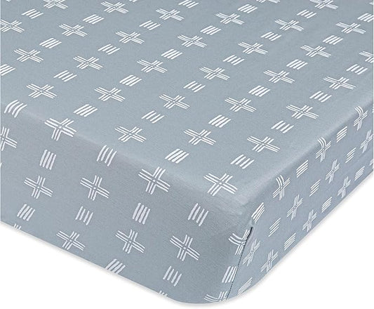 Crane Baby Soft Cotton Crib Mattress Sheet, Fitted Sheet for Cribs and Toddler Beds, Blue River Dash, 28”w x 52”h x 9”d