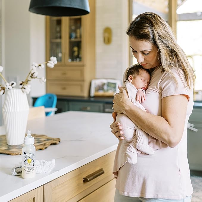 Dr. Brown's Natural Flow Anti-Colic Options+ Narrow Baby Bottle, Bear & Owl, 8 oz/250 mL, with Level 1 Slow Flow Nipple, BPA Free, 0m+, 2-Pack