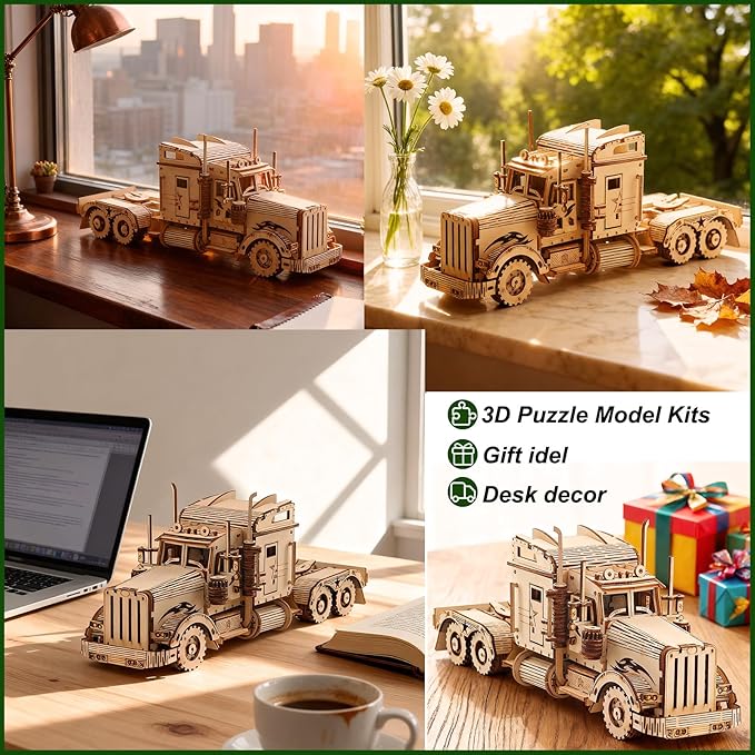 Kaptein 3D Wooden Puzzles for Adults & Teens – DIY Truck Model Kit to Build – Brain Teaser Craft – Birthday Gifts & Desk Decor