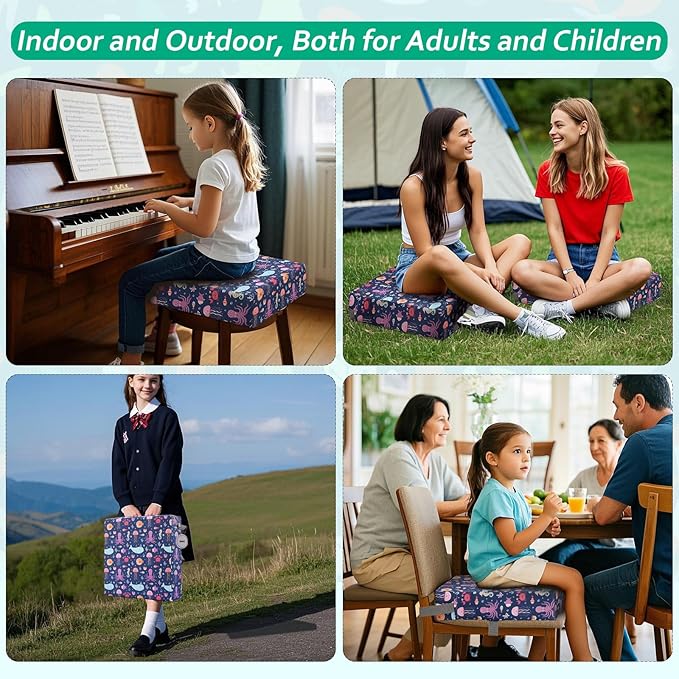 Zicac Portable Toddler Booster Seat for Dining Table, Safer Non-Slip Kids Booster Seat with Double Adjustable Straps, Washable Detachable Strong Support Increasing Cushion for Child (Purple Octopus)