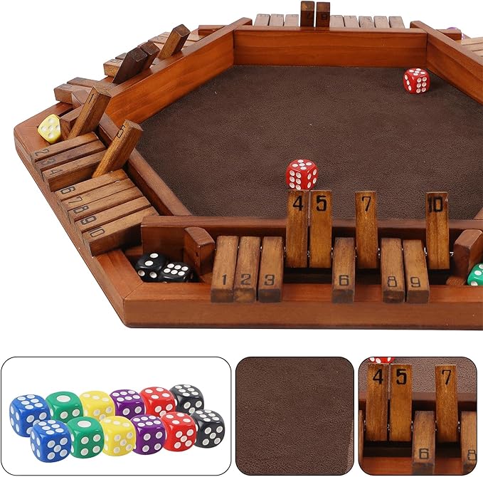 Juegoal Wooden Shut The Box Dice Game for 1-6 Players, Upgrade Tabletop Board Game with 12 Dice for Kids Adults Families, Classics Travel Portable Classroom Home Party Pub Board Game Sets
