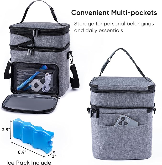 SFYBYHEART Breastmilk Storage Bag with Ice Pack for 6 Baby Bottles - Expandable Breast Pump Bag with Cooler for 6 Mam Bottles Up to 9 Ounce