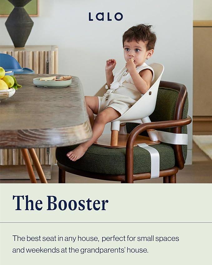 Lalo The Booster Seat for Babies & Toddlers, Children's Booster Seat, Easy to Clean Five-Point Safety Harness & Durable Non-Toxic Plastic Seat & Belly Bar - Grapefruit