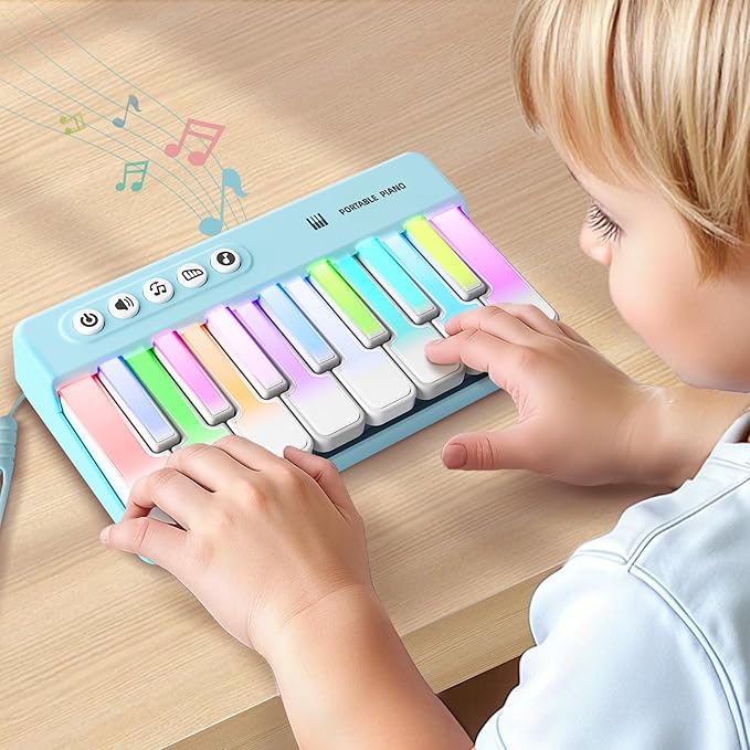 iPlay, iLearn Kids Piano Toy W/Rainbow Lights, Portable Travel Piano Keyboard Toddlers Musical Instrument Learning Toys, Music Interactive Birthday Gift for 2 3 4 5 6 Year Old Boys Children