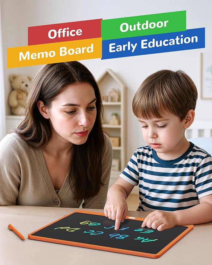 KOKODI LCD Writing Tablet, 16 Inch Colorful Toddler Doodle Board Drawing Tablet, Erasable Reusable Electronic Drawing Pads, Educational and Learning Toy for 3-6 Years Old Boy and Girls(Orange)