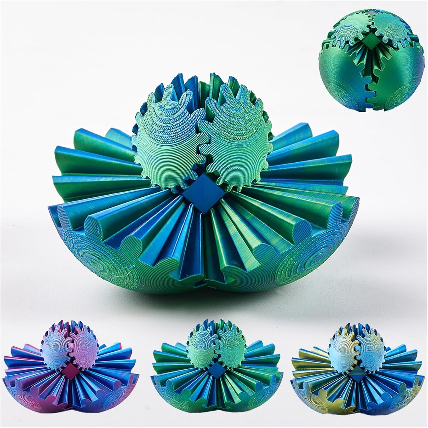 Gear Ball - Steampunk Spin Miracle Fidget, Fidget Gear Ball, 3D Printed Gear Ball Spin Ball Gear Fidget Toy, Hand Spin Ball for Stress and Anxiety (Blue)