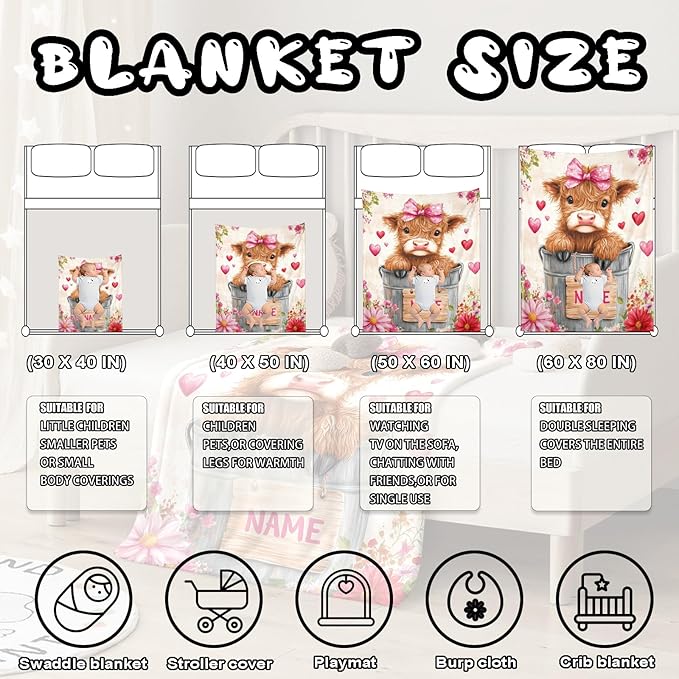 Ship Next Day, Personalized Baby Blanket – Printed in USA, Custom Baby Blanket for Boys & Girls, Baby Blanket with Name, Baby Shower, Easter, Christmas, Birthday Newborn & Toddler Gifts (Style 20)