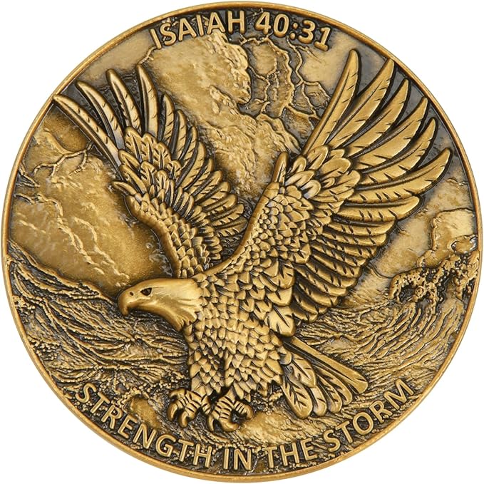 1.57 Inch Zinc Alloy Double-Sided 3D Eagle Challenge Coin - Inspirational Design with Isaiah 40:31 Engraving, Strength in The Storm Theme