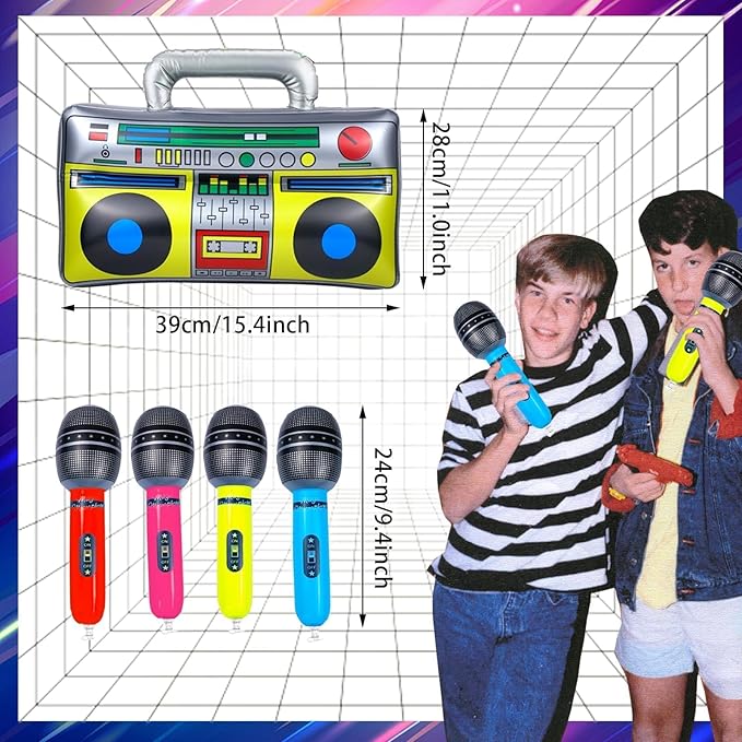 10pcs Inflatable Instruments Party Props Rock Star Toy Set Inflatable Saxophone Bass Rock Microphone Rock Electric Guitar Recorder Suitable for Various Music Parties(Versatile Style)