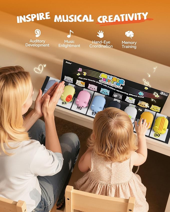 Ruko 1701 Musical Cats Piano Keyboards with Cute Meow Tone, Press Play Music Scale, Fun Music Toys for Kids, for Boys & Girls Age 3 4 5 6 7 8 9, Educational Instrument (8Pcs)