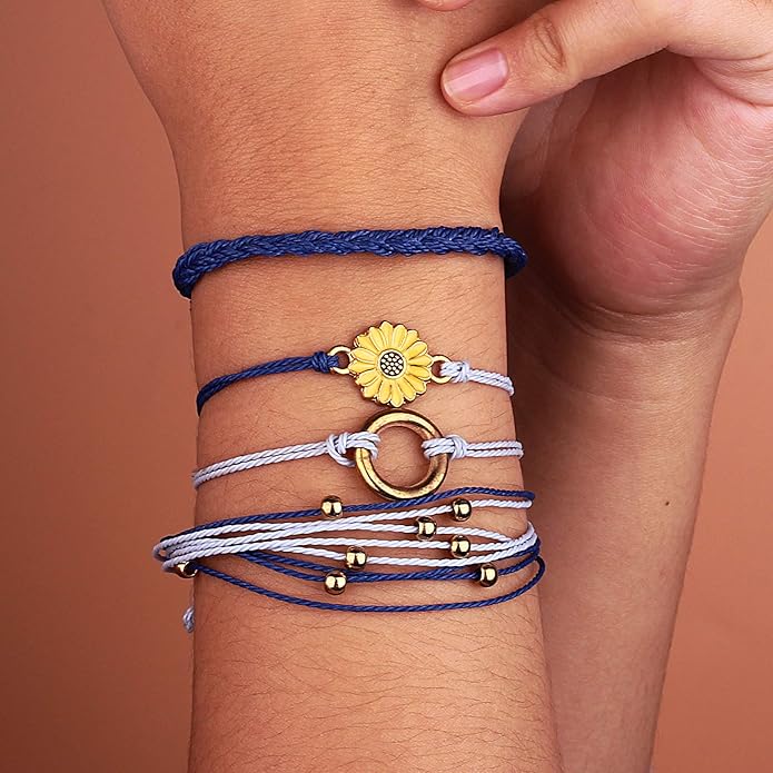 FANCY SHINY Sunflower String Bracelet Boho Braided Rope Wrap Bracelets Cute Summer Beach Surfer Jewelry for Women Christmas Gifts