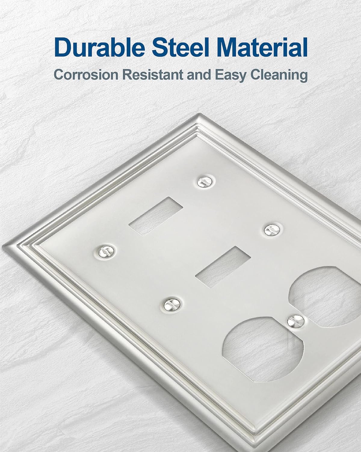 2-Pack Combination Toggle/Duplex Wall Plate, Faceplates for Light Switch, Receptacle Outlet, Dimmer Switch, Satin Nickel, 6.77''*4.88'', Midsize