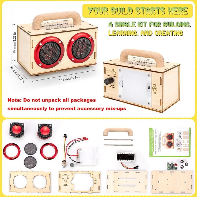 DIY Bluetooth Speaker Kit with LED Lights & Colored Pencils - STEM Building Science Kit for Kids Ages 8-14, Electronic Engineering Project Kit, Creative Gift for Teen Boys & Girls Age 9 10 11 12 16