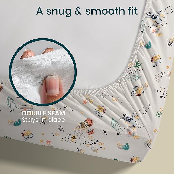 Tutti Bambini Premium Bassinet Sheets (2 Pack) - Soft & Breathable Bamboo Jersey, Double-Strength Bedside Sleeper Sheets, Fits Mattresses from 20.8 x 31.5 in to 23.6 x 35.4 in (Our Planet)