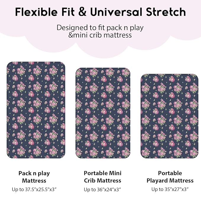 Yoofoss Pack and Play Sheets Fitted, Mini Crib Sheets 2-Pack for Pack N Play Mattress, Stretchy Playard Sheet, Soft and Breathable (Pink+Cherry)