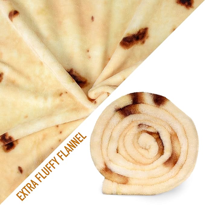 Zulay Extra Large Burritos Tortilla Throw Blanket – Wrap Yourself Like a Giant Taco! Double-Sided 71 Inches, Funny & Ultra Cozy Novelty Blanket, Super Soft 285 GSM Flannel