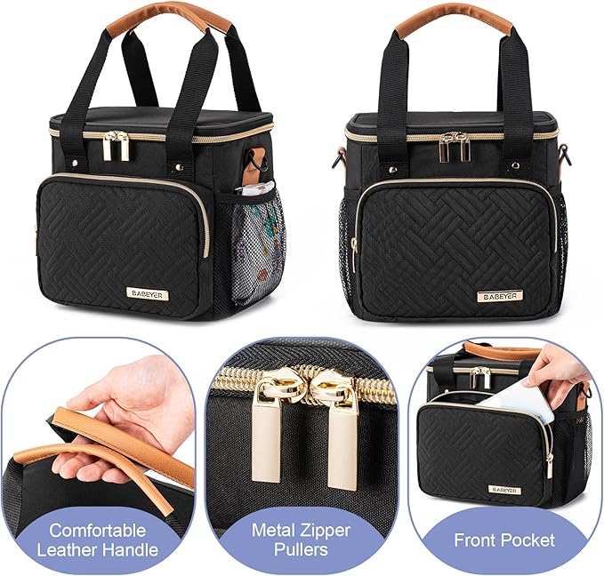 Breastmilk Cooler Bag with Ice Pack Fits 6 Baby Bottles up to 9 Ounce, Breast Milk Pump Cooler Bag for Nursing Mom Daycare, Work, Travel-Black